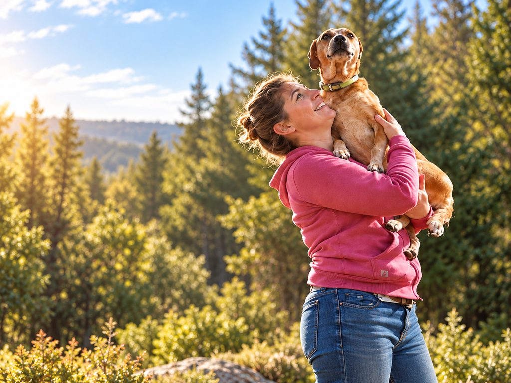 Roanoke dog trainer Natalie Tyson holding a happy dog